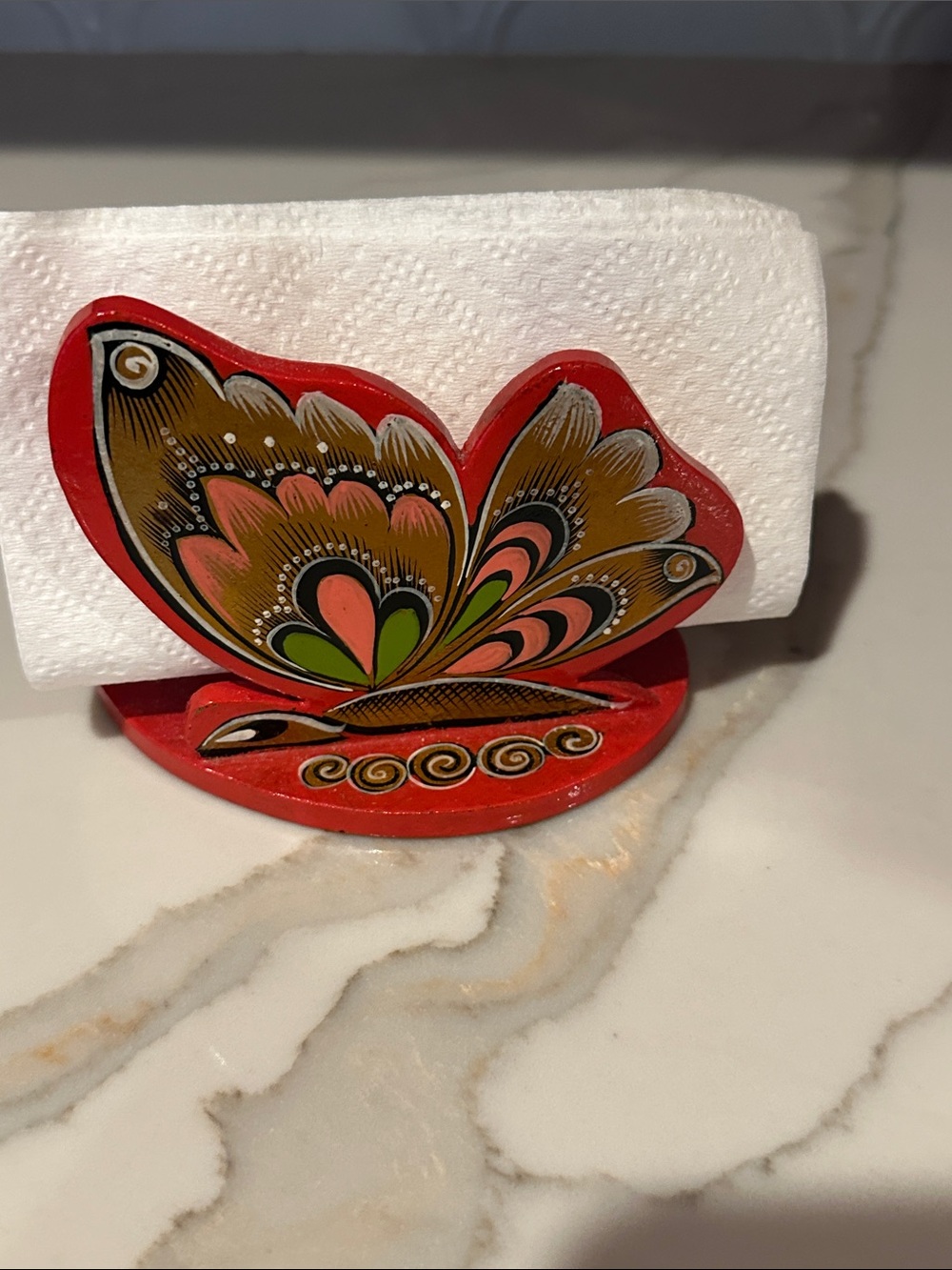 Hand-Painted Red Floral Napkin Holder